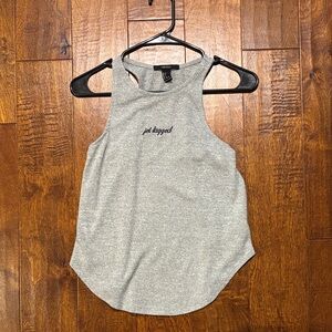 Forever 21 Gray Tank Top with “Jet Lagged” Embroidery